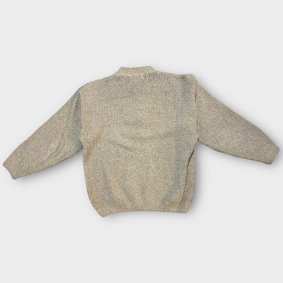 Vintage Eddie Bauer USA Made Cotton Henley Sweater Mens M Tan Knit Pullover V08 - Picture 3 of 4